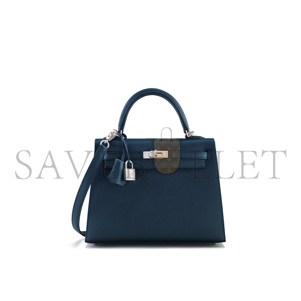 HERMÈS MASTER AN INDIGO KELLY 25 WITH PALLADIUM HARDWARE (25*17*7cm) 